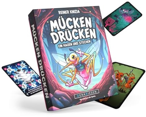 DENKRIESEN Mücken Drücken | Reaktionsspiel ab 7 Jahren, 2–7 Spieler | 110 Karten und ca. 20 Minuten Spielzeit sorgen für rasanten Reaktionsspaß mit Familie und Freunden.