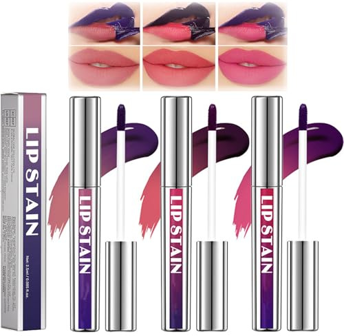 3Pcs Peel Off Lip Gloss Stain, Detachable Lip Liner Set, Lip Stain Peel Off Tattoo with Matte Finish, Waterproof Long Lasting Highly Pigmented Color Lip Gloss Lipstick Makeup for Women and Girl