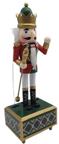 GALPADA Holz Nussknacker Spieluhr mit Uhrwerk Weihnachten Nussknacker Dekoration Aufzieh-Musik Nussknackerfigur für Feiertagsdeko