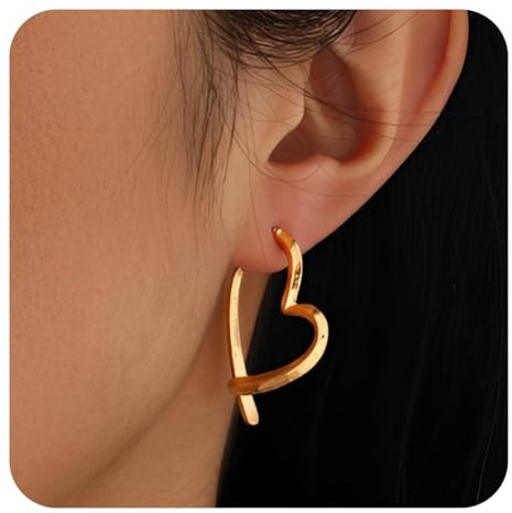 NOPVUFA Pendientes Dorados Mujer Forma Minimalista de Corazón, Colgantes Acero con Acabado en Baño Oro de 14Kt Pendientes de Aro Hipoalergénicos Joyas para Mujer