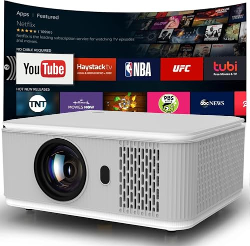 Putbecy Projector with 50000 Lumen, 4K Projector WIFI and Bluetooth, 1080P Smart Movie Auto Keystone Quad-Core Compatible for iOS/Android/USB/HDMI/TV Stick
