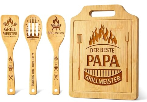 Geschenk für Papa - Vatertagsgeschenke für Papa, Graviertes Bambus Schneidebrett Set für Bester Papa, Geburtstagsgeschenk Weihnachten Vatertag Geschenk von Sohn oder Tochter