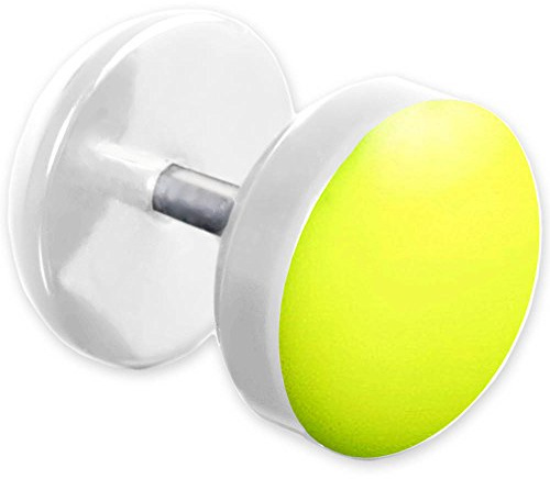 viva-adorno® 1 Stück Fake Plug Ohrstecker Edelstahl Acryl weiß mit farbig emaillierter Front Z465 Weiß/Neon Gelb