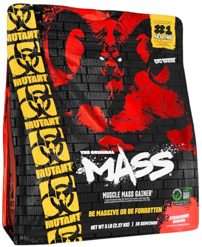 MUTANT Mass | Muscle Mass Gainer | 1100 Calories, 56g Protein, Whole Food Carbs, BCAAs, and Glutamine | Ultimate Hardcore Weight Gainer Shake | (2270g) | (Strawberry Banana)