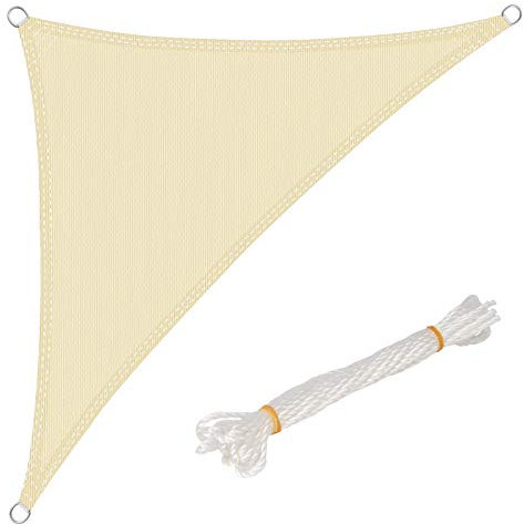 WOLTU Vela Ombreggiante 3.6x3.6x5.1m in HDPE 180 g/m² Traspirante Tenda a Vela Parasole Triangolare Protezione Solare Respirante Anti UV Giardino Esterni Beige