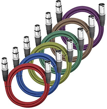 LoongGate Premium XLR Maschio a Femmina 3 Pin Plug in Nylon Intrecciato Schermato Professionale Audio Microfono Bilanciato Cavo per Sistema di Altoparlanti, Mixer (2m 6 Pack)