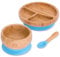 Bubba Bear ® Ensemble de sevrage pour bébé | Assiettes, bols et cuillères en bambou pour l'alimentation LED des tout-petits | Ensembles d'assiette, de bol et de cuillères pour bébés (Bleu bébé)