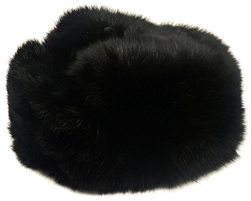 CUCUBA Unisex Russische Fellmütze Uschanka Kaninchenfell Farbe Schwarz (Größe: 63 (Size XXL))