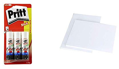 Pritt Stick Original Glue Stick - Multi Pack 3 x 22g - Childproof and washable for paper, cardboard and felt &House of Card & Paper A4 160 gsm Card - White (Pack of 50 Sheets)