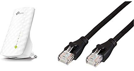 TP-Link RE200 WLAN Repeater (750 Mbit/s, Dual WLAN AC+N, WLAN Verstärker, LAN Port, App Steuerung, kompatibel zu Allen WLAN Geräten) & Amazon Basics Ethernet-Netzwerkkabel, RJ45, Cat6