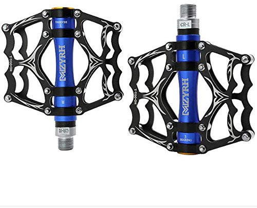 VOANZO Fahrradpedale, Aluminium Anti Skid Durable Mountainbike Pedale, MTB BMX Radfahren Pedale (Schwarz + Blau)