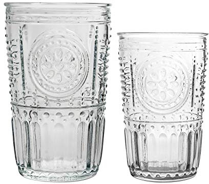 Bormioli Rocco Romantic Water Tumblers and Highball Cocktail Glasses - 305ml, 475ml - 12pc Set