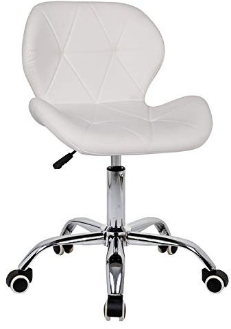Modern PU Leather Swivel Office Chair, Height Adjustable Padded Armless Desk Chair with Wheels for Home Office, White