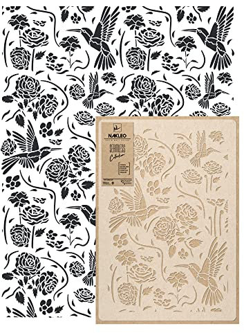 NAKLEO Wandschablone Groß Muster, Malschablone 59x95cm Vögel-Chinoiserie Japanisch Orientalisch Wiederverwendbare Kunststoff, Geometrische Tapete Wandgestaltung, DIY Craft, Holz Möbel Boden Stoff