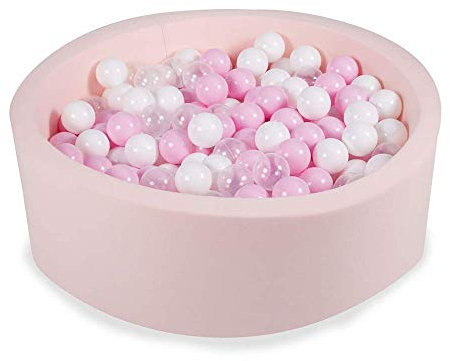 Angelove Piscine à Balle pour Bébé 90x30cm – Piscine à Balles Enfant en Coton Doux avec 200 Boules en Couleurs, Rose Clair