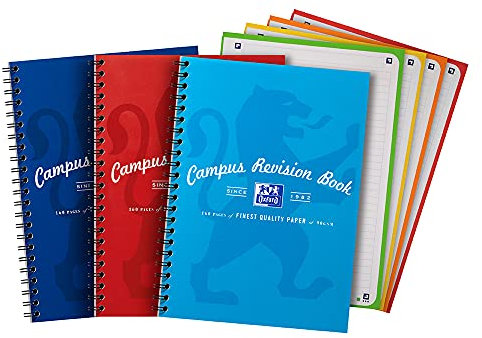 Oxford 4 Subject Notebook Oxford Campus, A4 Subject Notebook, Wirebound, Assorted Colours, Pack of 3