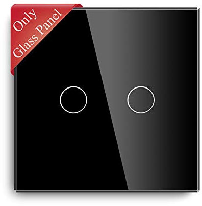 BSEED Interruptor de luz táctil panel de vidrio de cristal para interruptor de luz de pared 2 Gang Negro 86 mm