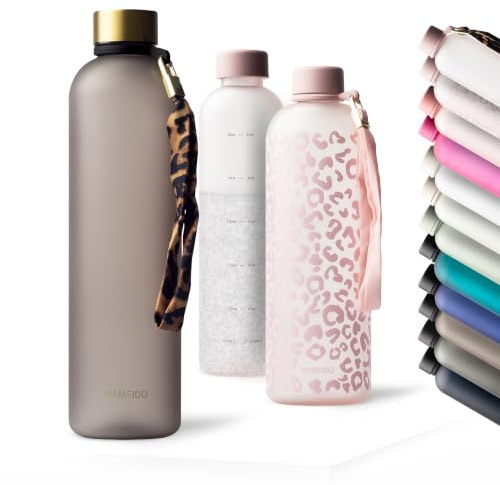 MAMEIDO Borraccia 1 litro (Urban Taupe Gold) | a prova di perdite, senza BPA, per bevande gassate, con laccetto rimovibile – borraccia bambini per sport, scuola & ufficio