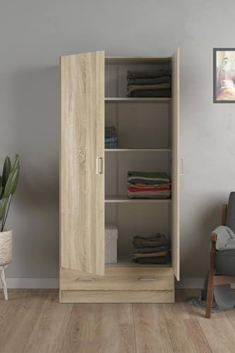 Dmora - Armoire à Deux Portes et Un tiroir, Couleur chêne, 79 x 35 x h171 cm