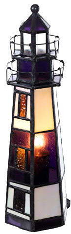 Birendy Lampe im Mosaik-Stil Leuchtturm Dekorationslampe, Glaslampe, Leuchte,Tischlampe, Tischleuchte (Weiß-violett)