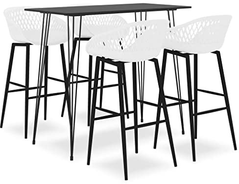 vidaXL Bar Set 5-TLG. Stehtisch Bartisch Barhocker Bistrotisch Tresentisch Barstuhl Bartresen Küchentisch Küchenbar Bistrohocker Schwarz Weiß