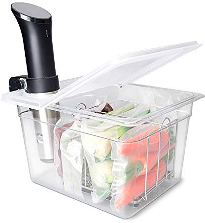 Everie Sous Vide Container 12 Quarts with Universal Collapsible Hinged Lid, Compatible with Anova All Models, Breville Joule, Wancle, Instant Pot Cookers (Container with Plastic Lid and Rack)