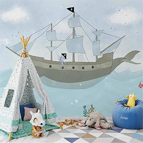 3d Tapete Fototapete Hintergrund-TapetenBoot Jack Sparrow Wandbild Pirat 3D Cartoon Wandbild Wallpaper für Baby Kinder Kinderzimmer 3D Wandbilder Fresko-About 350 * 245cm