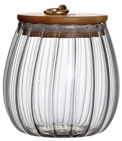 Bamboopack 750ML/25OZ Glass Storage Jar with Lid Airtight Storage Canister Kitchen Food Cereal Container Jar with Natural Wooden Lid for Pasta Coffee Nuts Snackn Cookie(Pumpkin Shape)