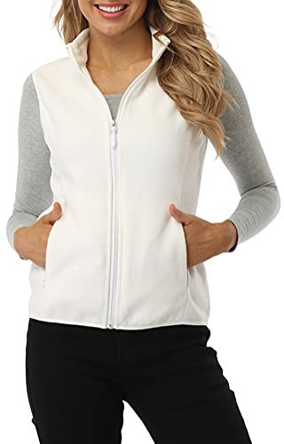 fuinloth Gilet in pile da donna,Termico Senza Maniche Elegante Collare Eretto con Zip e Tasca Avorio XXL