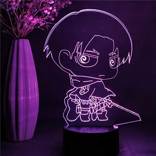 3D Nachtlicht, die das Titaner darstellt, ideales Geburtstagsgeschenk für ein Kinderzimmer mit Levi Ackerman Figurine Anime 3D-Illusionslampe-7 Farbe keine Fernbedienung
