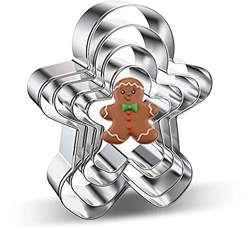 Gingerbread Man Cookie Cutter Set - 4 Pieces Assorted Sizes Large Bulk Gingerbread Men Cookie Cutters Fondant Biscuit Mold for DIY Chirstmas Day Holiday Party Decorations - Stainless Steel Azflyife