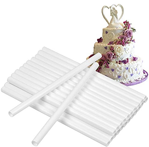 Jinlaili 24PCS Dübelstangen Kunststoff Tortenstützen, 9,5 Zoll Weiße Kuchen Dübelstangen, Kuchenstützen für Gestuften Kuchenbau, Wiederverwendbar Kunststoff Dübelstangen für Gestufte Gestapelte Kuchen