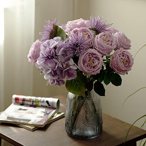 DUYONE Künstliche Blumen für Dekoration, Heimdekoration, echte Haptik, künstliche Blumen, Austin, Rose, Pfingstrose, Latex, künstliche Blume, Wohnzimmer, Dekoration, (Hellviolett, 4 Stück)