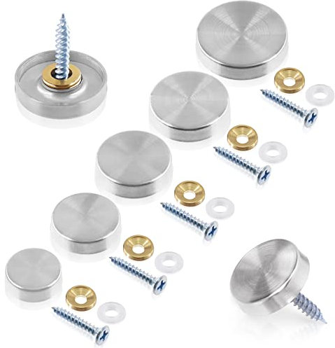 Wokape Lot de 20 capuchons de vis de miroir en acier inoxydable de 18 mm - Capuchons décoratifs avec vis - Fixations pour armoire, panneau, publicité, matériel