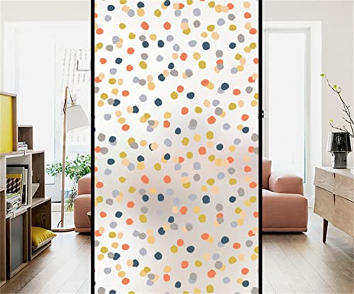 3D Fensterfolie-kein Kleber,statisch, dekorative Sichtschutzfolie,bunte Punkte,Blickdicht Milchglas Fensterfolien Selbstklebend,Für Zuhause Badzimmer Büro(44.5cmx200cm)