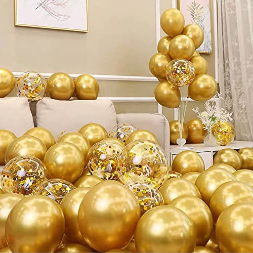 12 Zoll LuftBallons Gold,Latex Helium Ballons mit Konfetti für Party Deko,50 Stück