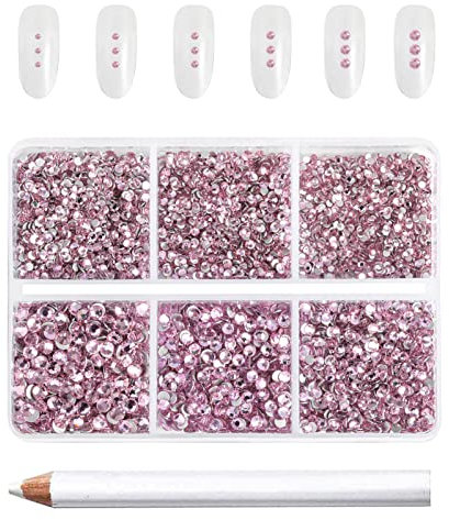 Beadsland 7200 pièces Strass pour ongles nail art,strass cristal rose pour visage et l'artisanat,Mélange de 6 tailles avec kit de crayons de cire,SS3-SS10,Rose Clair