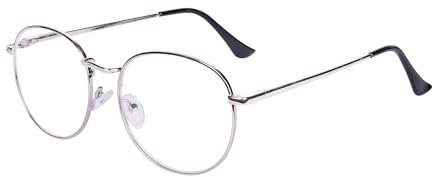 JoXiGo Lesebrille Damen Herren Silber +1.0 Metall Rahmen Nerdbrille Klar Linse + Brillenband