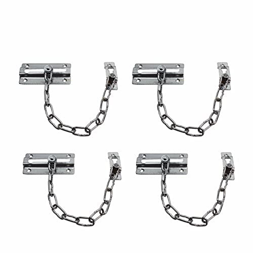 SUL Door Chain, Heavy Duty Front Door Chain with Lock Anti-Theft Chain Door Lock, Chrome Plated Slide Chain Restrictor Latch, Safety Door Chain Lock for UPVC Door Wooden Door with Screws (4 PK)
