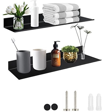 CHRI Wandregal Schwarz Metall 2 STK, Bilderleiste Regal Wand Wandboard Schweberegal(30cm) für Badezimmer, Schlafzimmer, Küche,Dekos Bilderrahmen