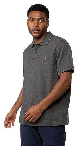 GANT Herren REG Shield SS Pique Polo Polohemd, Antracit Melange, S