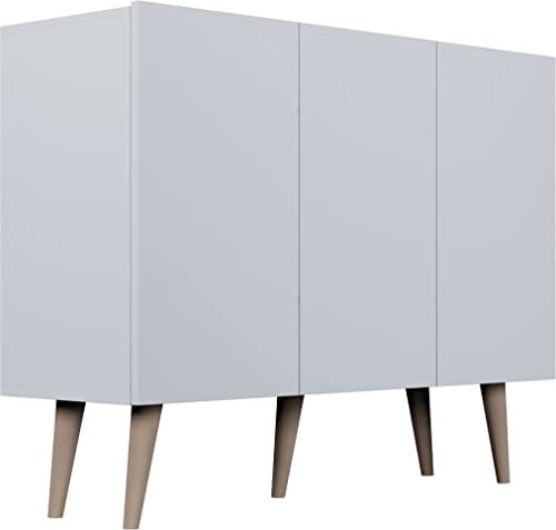 WFL GROUP Kommode Sideboard 120 cm - Skandinavisch Schrank 40 cm Tiefe mit Holz Füße und 3 Türen - Weiß