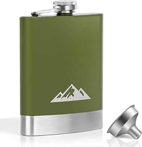 KWANITHINK Flasque a Alcool acier inoxydable pour la fête des pères, flasque de 8 oz pour hommes avec entonnoir, flasque à whisky pour le camping extérieur, l'escalade, la randonnée et le pique-nique