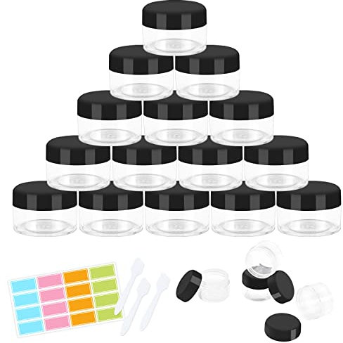 Lot de 15 pots -25ml/25g de Pot Vide Transparent à d'Échantillon,Contenant de Bouteilles de Cosmétiques avec Bouchon à Vis,Set de Voyage,Utilisés pour Baume à Lèvres, Lotion,Crème,Pigments (Noir)