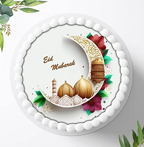 Eine süße Liebeserklärung zu Eid Mubarak: Mit einer liebevollen Tortenkrönung verzaubern, Süße Verzierungen zum Eid Mubarak, Tortenbild Eid Mubarak, Essbares Foto für Torten, Fondant, Ø 20cm, 1374z