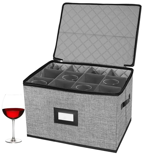 ouruer China Storage Containers hard shell-Quilted Wine Glass Storage Box,Moving Boxes,Storage Containers for Organizing,Stackable Stemware Storage Cases,Moving Supplies,Household Essentials