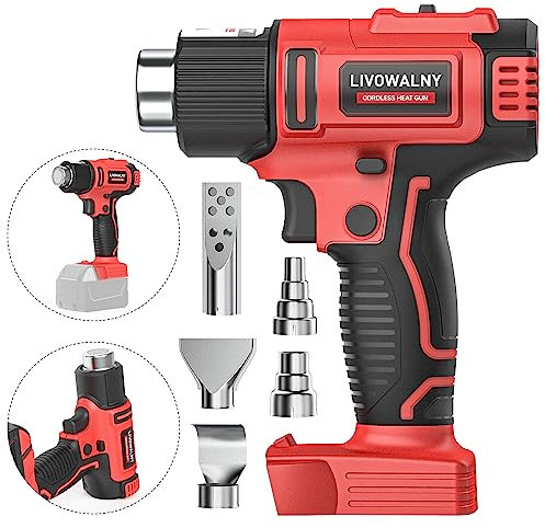 Cordless Heat Gun for Milwaukee m18 Battery, LIVOWALNY 18V 350W Fast Heating Hot Air Gun 1022℉ (650℃) Variable Temperature Control Battery Powered Heat Gun Kit with 5 Nozzles for Shrink Tubing