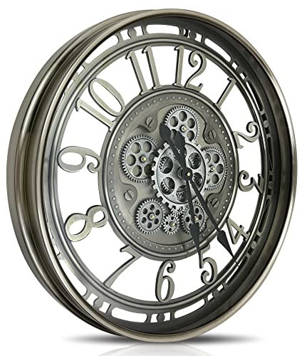 DORBOKER Moving Gears Wall Clock Large Modern Metal Clocks for Living Room Decor, Industrial Steampunk Unique Vintage Rustic Decorative Clock for Home Farmhouse Office, 53.5cm,Gunmetal Arabic