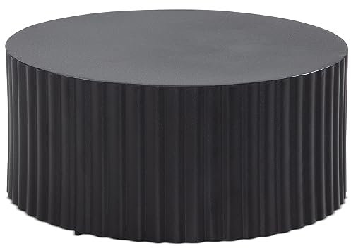 FineBuy Couchtisch Rund 67cm aus Metall Schwarz, Design Wohnzimmertisch mit Wellen- und Lamellenstruktur, Moderner Sofatisch aus Aluminium, Kleiner Alu Beistelltisch Wohnzimmer