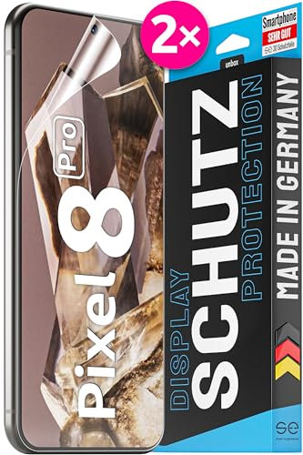 2X se® 3D SCHUTZFOLIE Transparent für Google Pixel 8 Pro,Selbstheilend, 100% Fingerabdruck & FaceID kompatibel, einfache blasenfreie Installation, Ultra-Klar, Stoß-Kratzfest, aus Deutschland